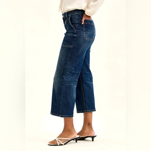 Judy Blue High Waist Wide Crop Utility Jeans with Patch Pocket - Picture 3 of 7